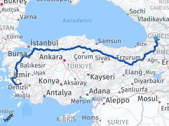 Ardahan Posof Aydın Arası Kaç Km - Yol Haritası