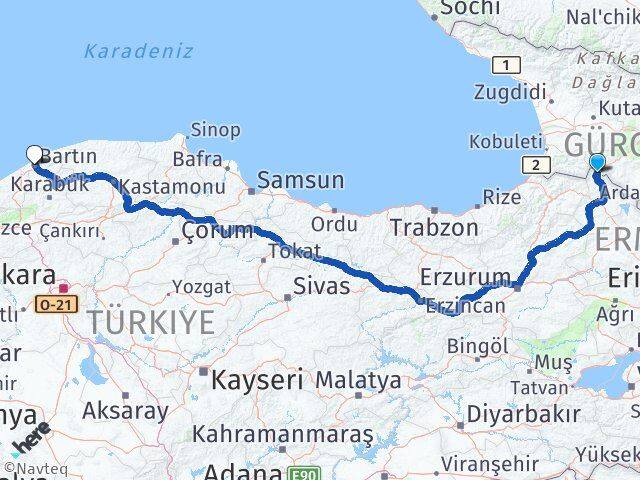 Ardahan Posof Bartın Arası Kaç Km - Yol Haritası