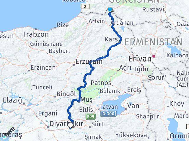 Ardahan Posof Batman Arası Kaç Km - Yol Haritası