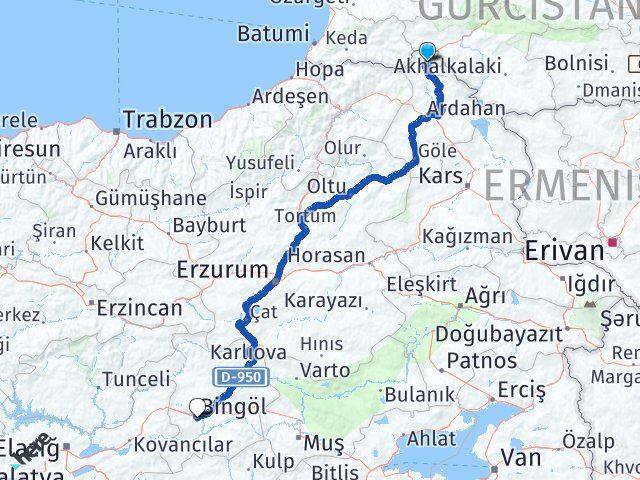Ardahan Posof Bingöl Arası Kaç Km - Yol Haritası