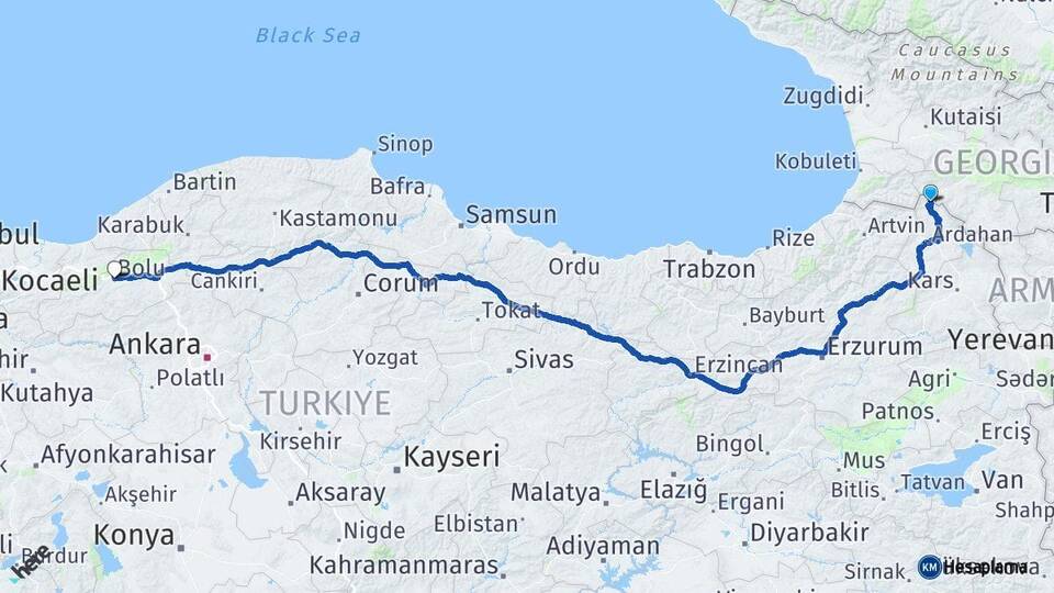 Ardahan Posof Bolu Arası Kaç Km - Yol Haritası