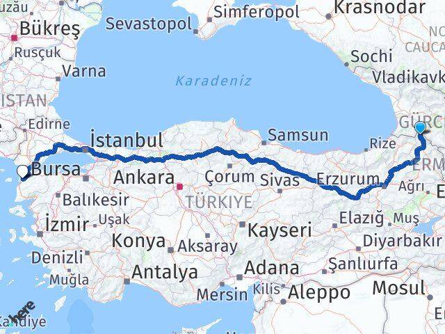 Ardahan Posof Çanakkale Arası Kaç Km - Yol Haritası
