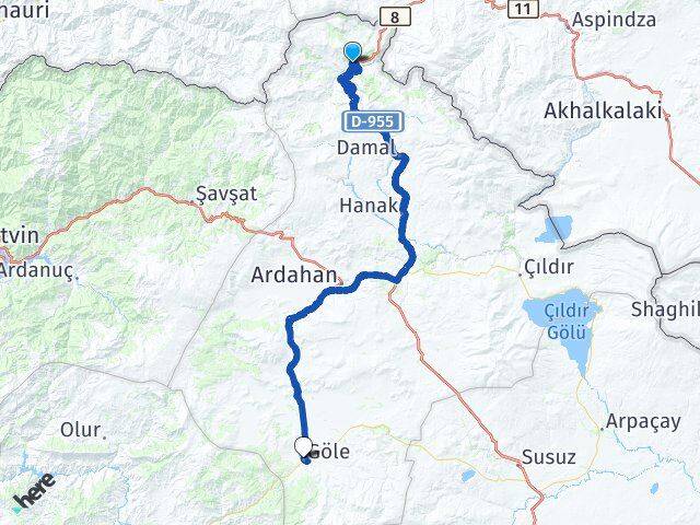 Ardahan Posof Göle Arası Kaç Km - Yol Haritası