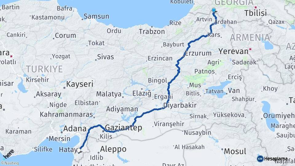 Ardahan Posof Hatay Arası Kaç Km - Yol Haritası