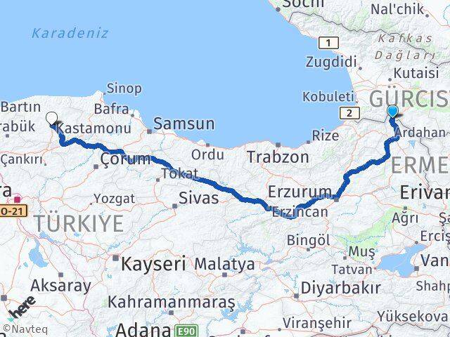 Ardahan Posof Kastamonu Arası Kaç Km - Yol Haritası