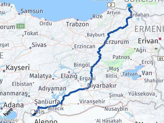 Ardahan Posof Kilis Arası Kaç Km - Yol Haritası
