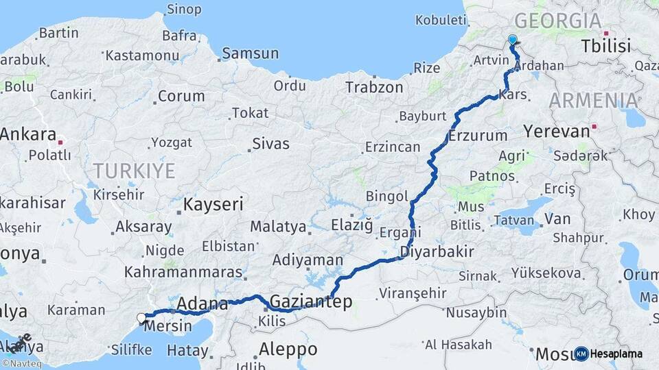 Ardahan Posof Mersin Arası Kaç Km - Yol Haritası