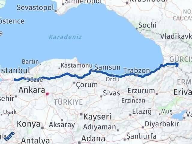 Ardahan Posof Sakarya Arası Kaç Km - Yol Haritası