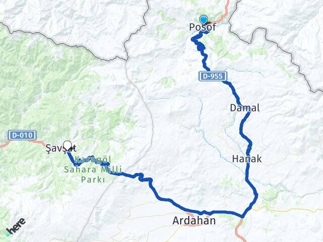 Ardahan Posof Şavşat Artvin Arası Kaç Km - Yol Haritası