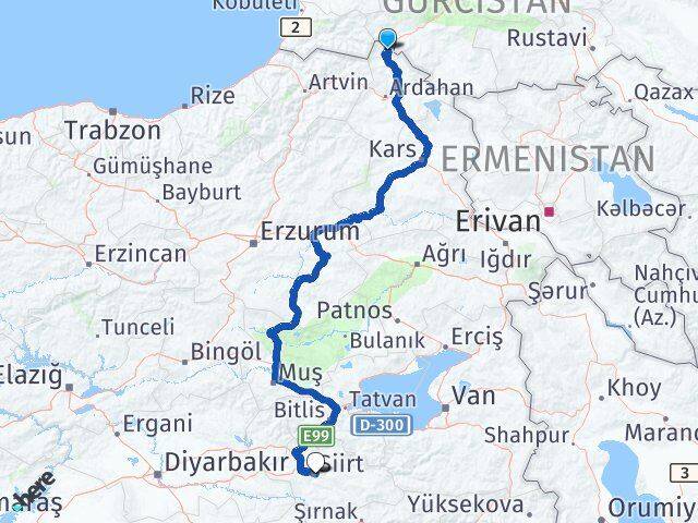 Ardahan Posof Siirt Arası Kaç Km - Yol Haritası