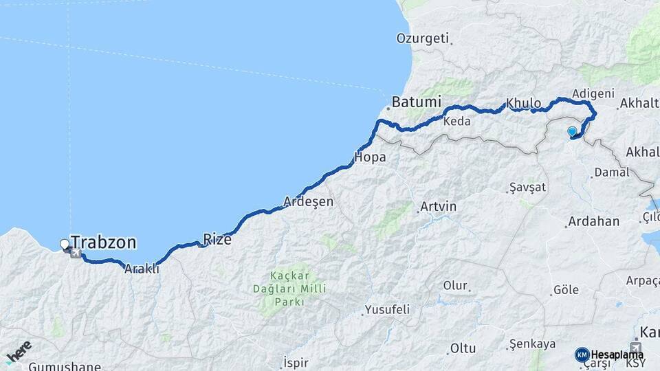 Ardahan Posof Trabzon Arası Kaç Km - Yol Haritası