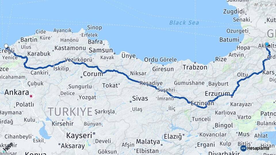 Ardahan Posof Zonguldak Arası Kaç Km - Yol Haritası