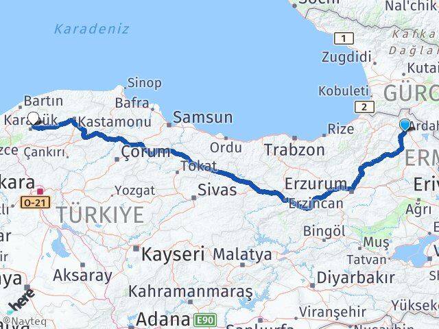Ardahan Safranbolu Karabük Arası Kaç Km - Yol Haritası