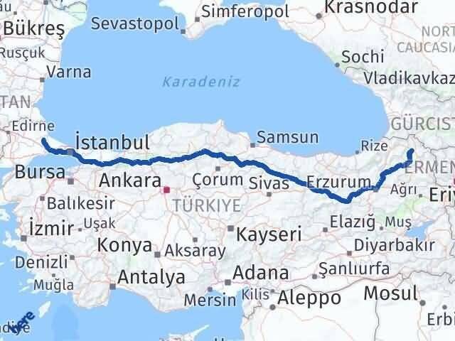 Ardahan Saray Tekirdağ Arası Kaç Km - Yol Haritası