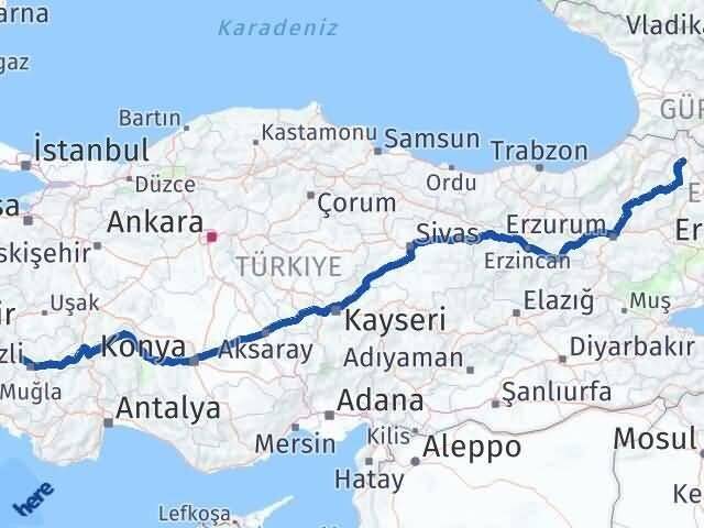 Ardahan Sarayköy Denizli Arası Kaç Km - Yol Haritası