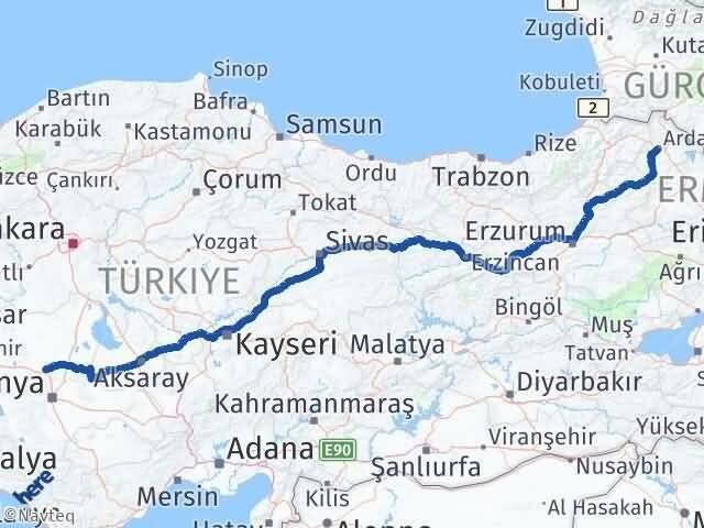 Ardahan Sarayönü Konya Arası Kaç Km - Yol Haritası