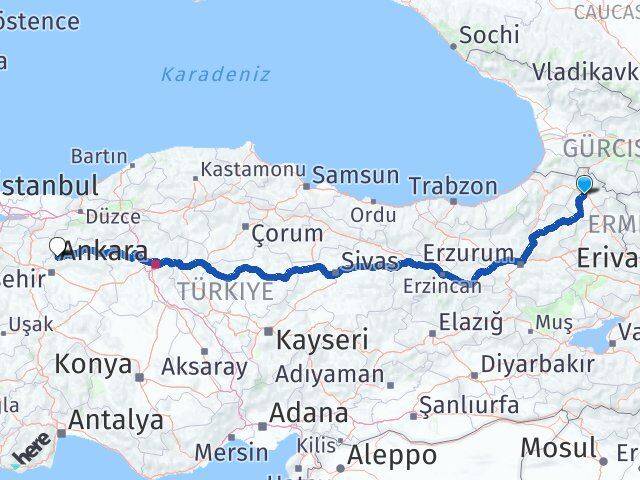 Ardahan Sarıcakaya Eskişehir Arası Kaç Km - Yol Haritası