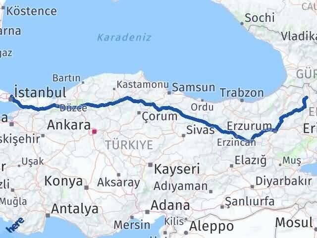 Ardahan Sarıyer İstanbul Arası Kaç Km - Yol Haritası