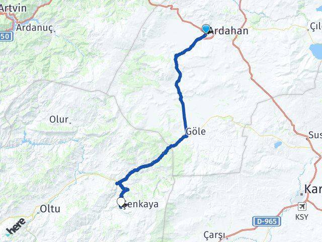 Ardahan Şenkaya Erzurum Arası Kaç Km - Yol Haritası