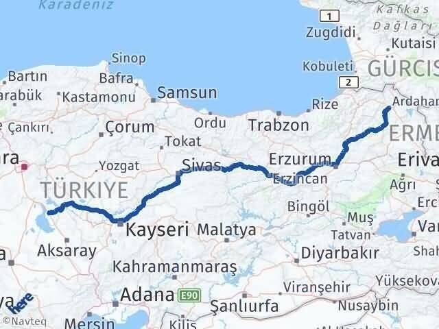 Ardahan Şereflikoçhisar Ankara Arası Kaç Km - Yol Haritası