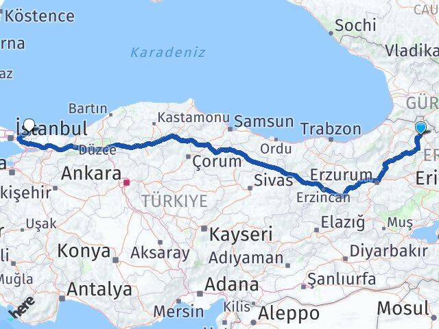 Ardahan Şile İstanbul Arası Kaç Km - Yol Haritası