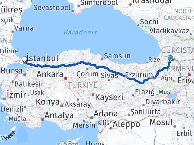 Ardahan Şişli İstanbul Arası Kaç Km - Yol Haritası