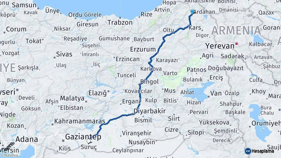 Ardahan Suruç Şanlıurfa Arası Kaç Km - Yol Haritası