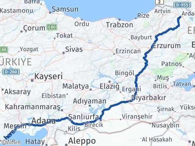 Ardahan Toroslar Mersin Arası Kaç Km - Yol Haritası