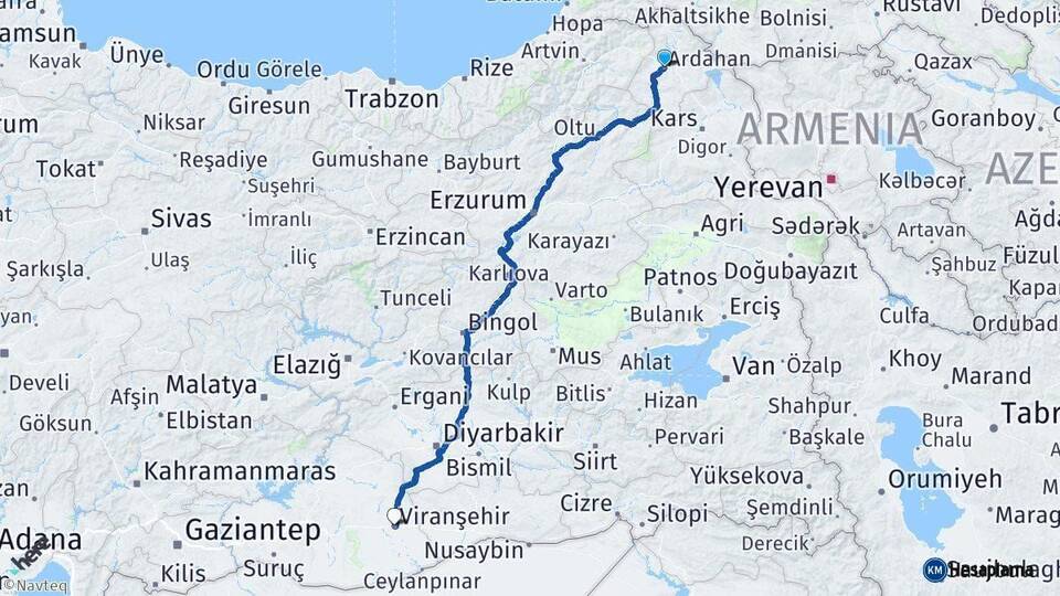 Ardahan Viranşehir Şanlıurfa Arası Kaç Km - Yol Haritası