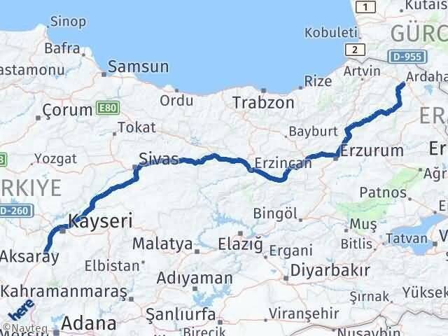 Ardahan Yeşilhisar Kayseri Arası Kaç Km - Yol Haritası