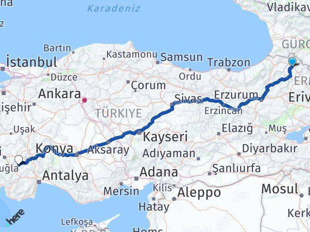 Ardahan Yeşilova Burdur Arası Kaç Km - Yol Haritası