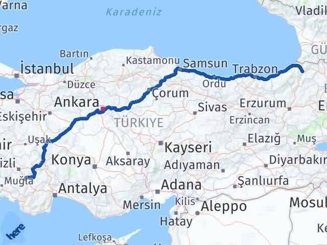 Artvin Acıpayam Denizli Arası Kaç Km - Yol Haritası