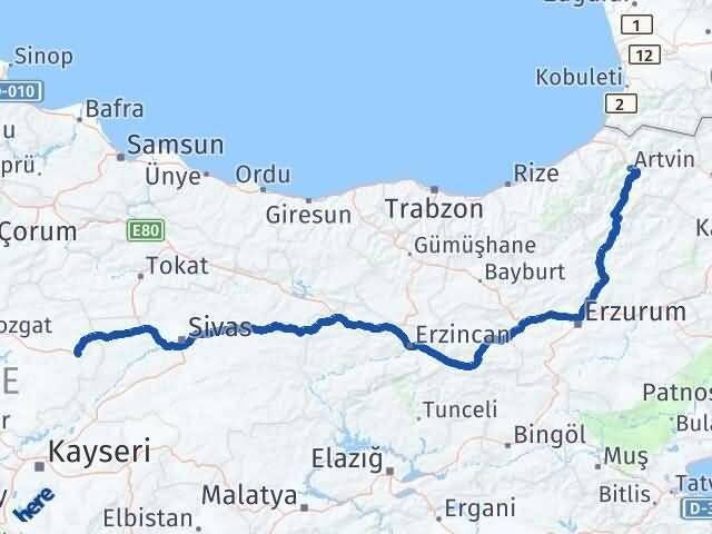 Artvin Akdağmadeni Yozgat Arası Kaç Km - Yol Haritası