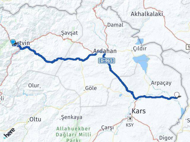 Artvin Akyaka Kars Arası Kaç Km - Yol Haritası