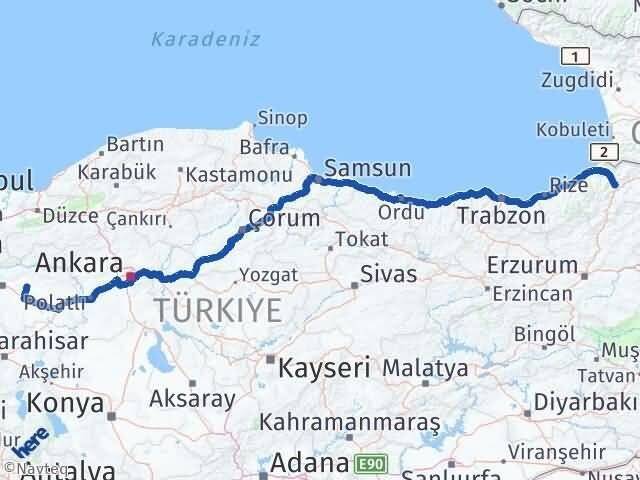 Artvin Alpu Eskişehir Arası Kaç Km - Yol Haritası