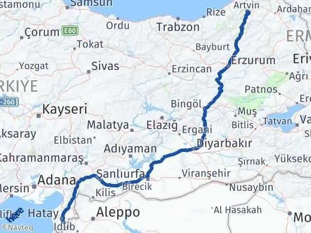 Artvin Altınözü Hatay Arası Kaç Km - Yol Haritası