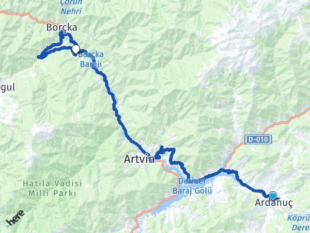 Artvin Ardanuç Ambarlı Borçka Arası Kaç Km - Yol Haritası