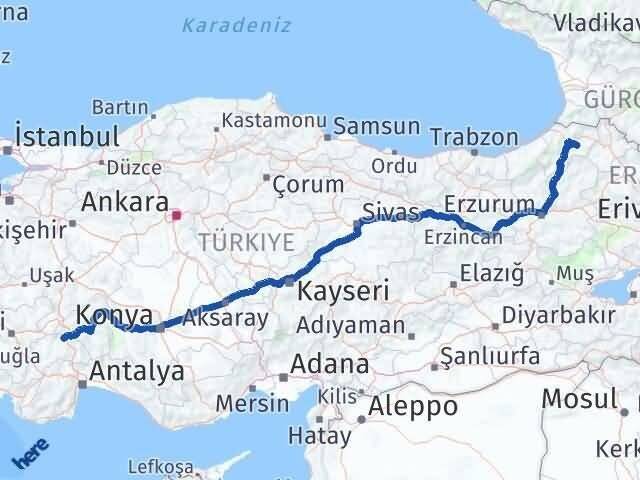 Artvin Ardanuç Burdur Arası Kaç Km - Yol Haritası