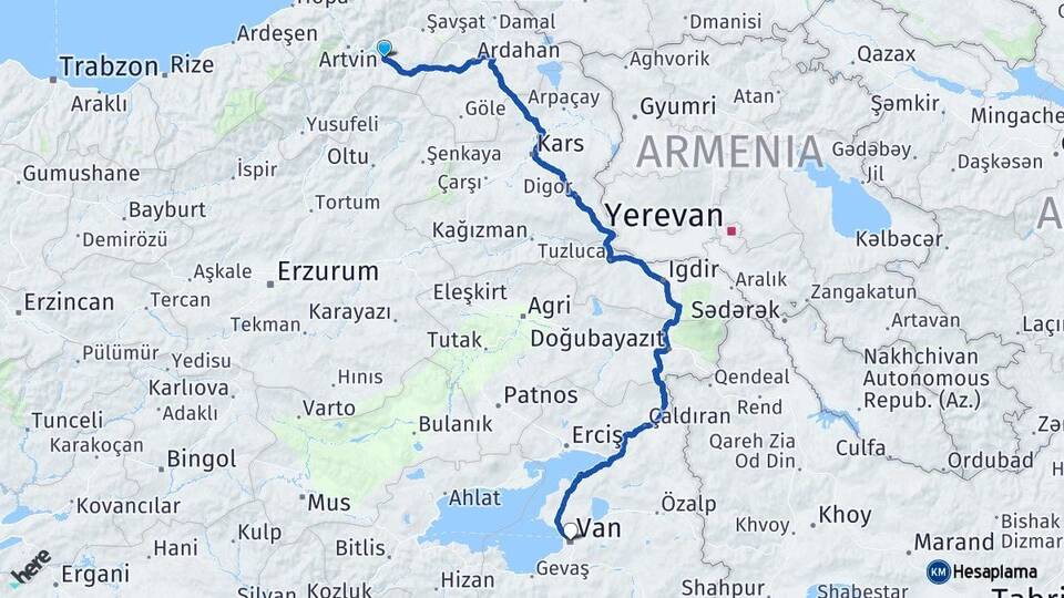 Artvin Ardanuç Van Arası Kaç Km - Yol Haritası