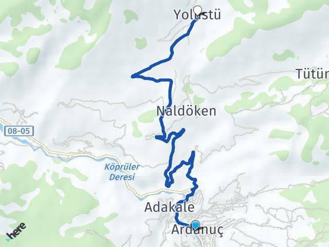Artvin Ardanuç Yolüstü Ardanuç Arası Kaç Km - Yol Haritası