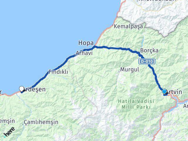 Artvin Ardeşen Rize Arası Kaç Km - Yol Haritası