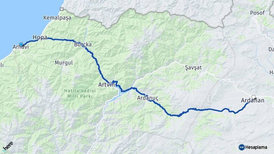 Artvin Arhavi Ardahan Arası Kaç Km - Yol Haritası