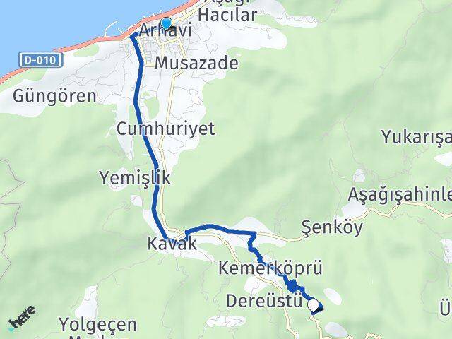 Artvin Arhavi Güneşli Arhavi Arası Kaç Km - Yol Haritası