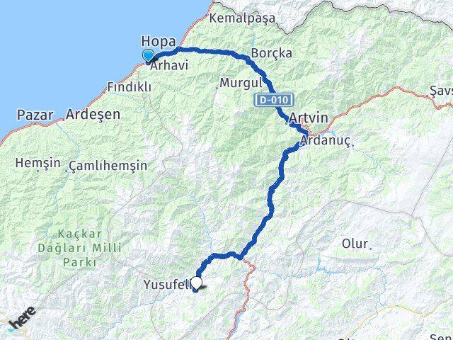 Artvin Arhavi Yusufeli Arası Kaç Km - Yol Haritası