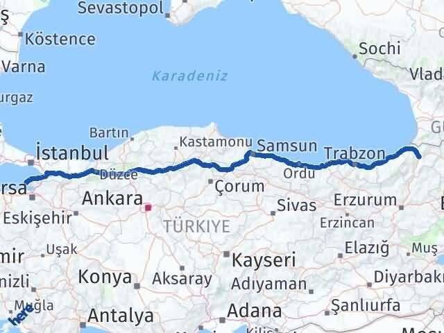 Artvin Armutlu Yalova Arası Kaç Km - Yol Haritası