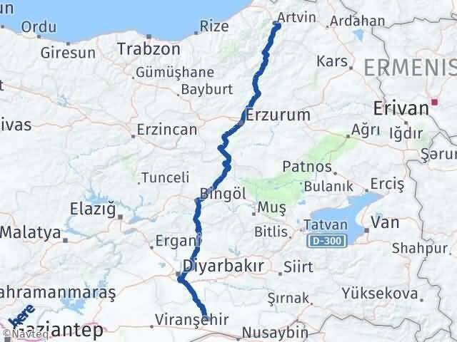 Artvin Artuklu Mardin Arası Kaç Km - Yol Haritası