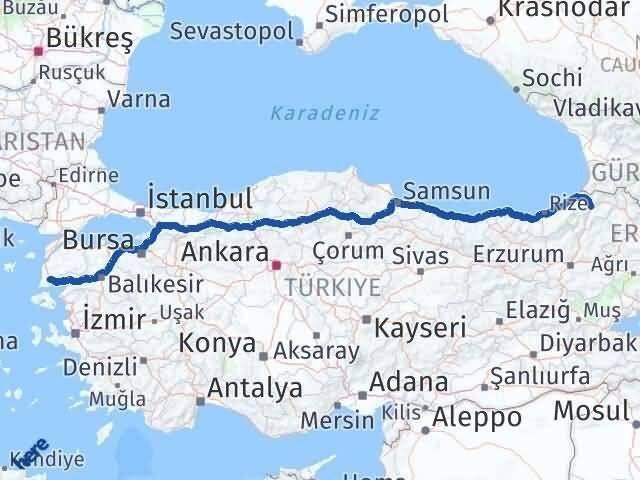 Artvin Ayvacık Çanakkale Arası Kaç Km - Yol Haritası
