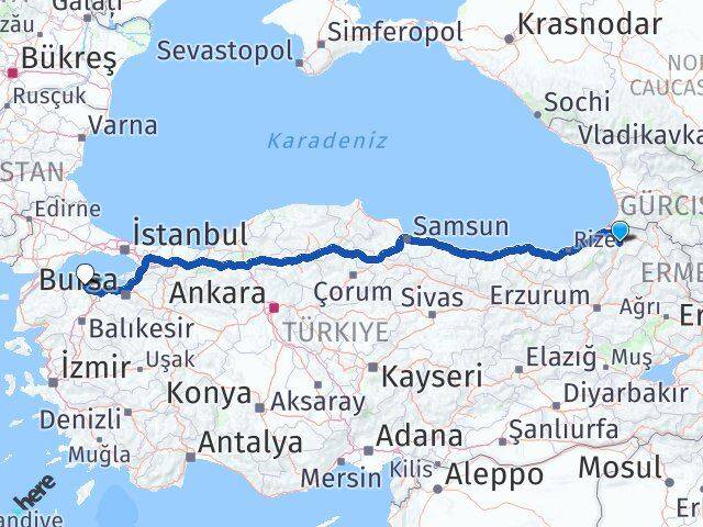 Artvin Bandırma Balıkesir Arası Kaç Km - Yol Haritası