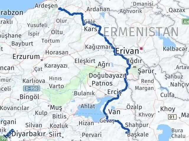 Artvin Başkale Van Arası Kaç Km - Yol Haritası