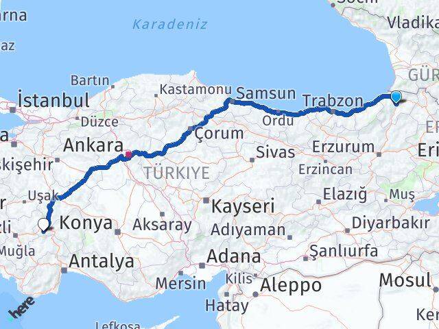 Artvin Başmakçı Afyonkarahisar Arası Kaç Km - Yol Haritası